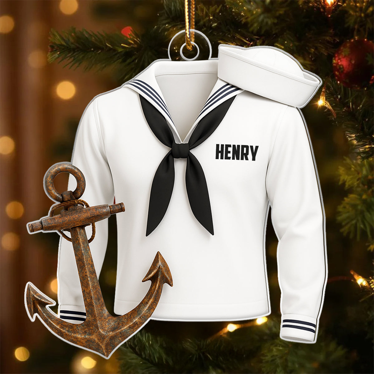 Sail with Courage & Pride – Personalized Acrylic Ornament – Appreciation Gift for Navy Heroes