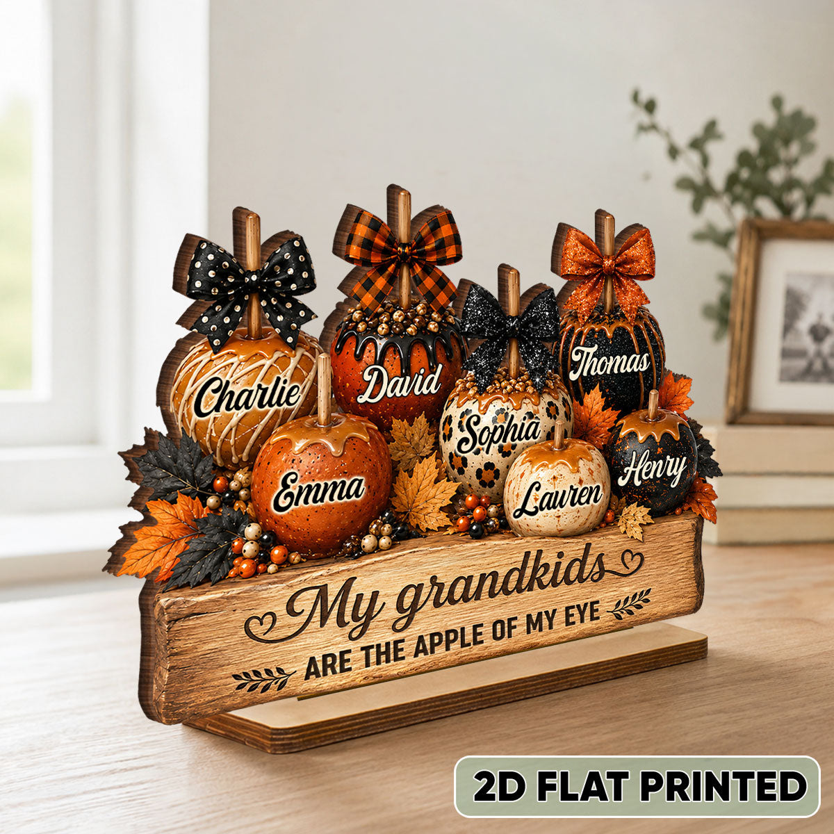 Apples of Grandma's Eyes - Personalized 2-Layered Wooden Plaque - Fall Decor for Grandma