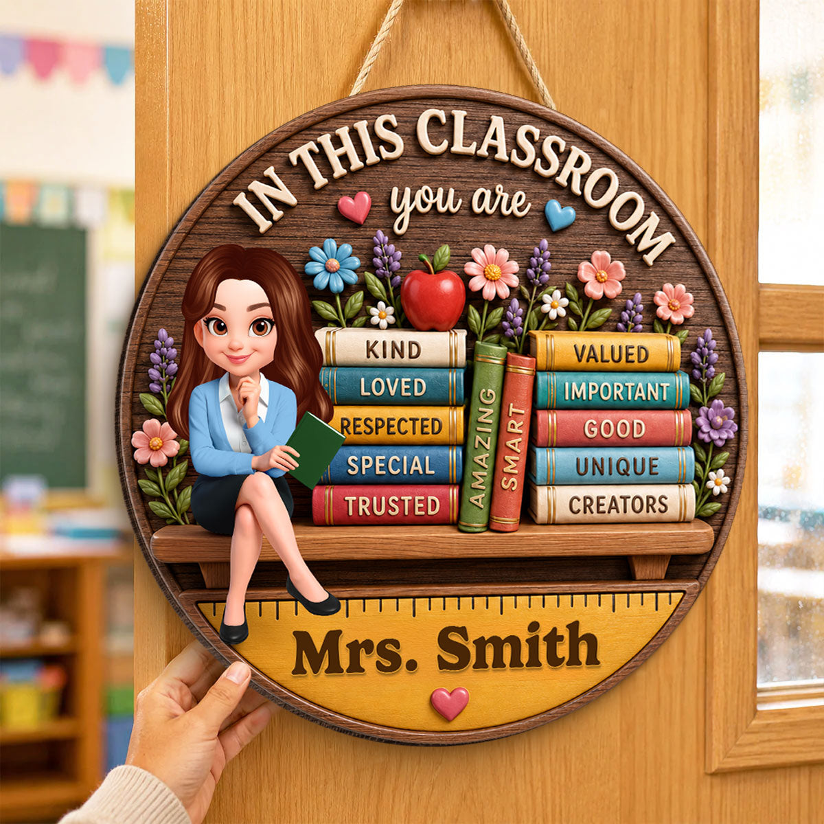 Custom Teacher in This Classroom - Personalized Wooden Door Sign - Teacher Wall Decor Sign, Back to School Gift for Teachers
