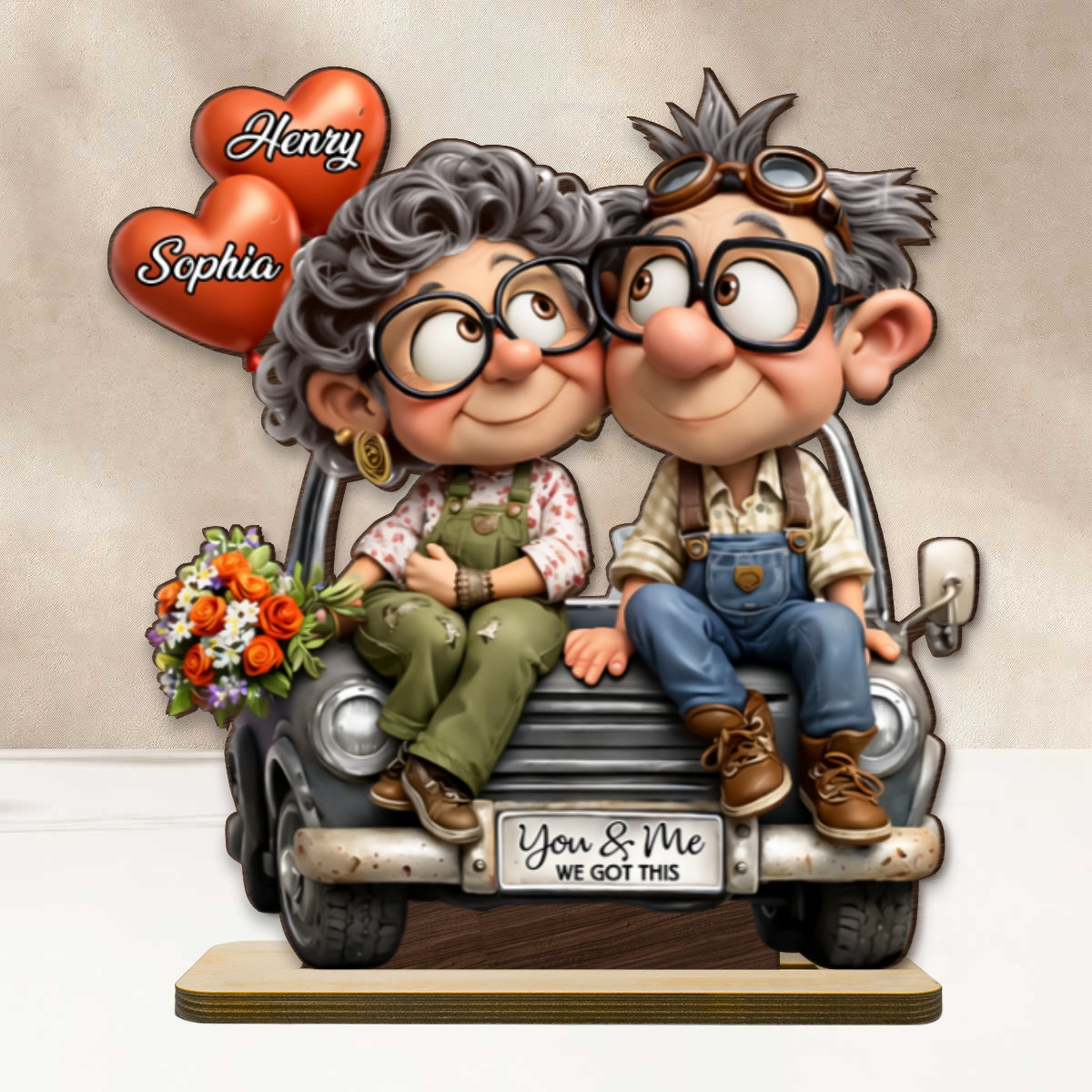 Funny Old Couple Vintage Truck - Personalized 2-Layered Wooden Plaque - Anniversary, Valentine's Day Gift, Gift For Him, Gift For Her