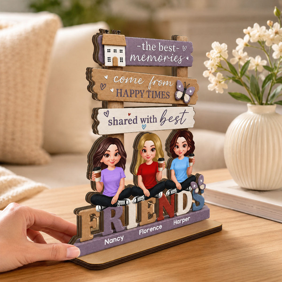Besties Sisters Happy Time Shared With Best Friends - Personalized Wooden Plaque
