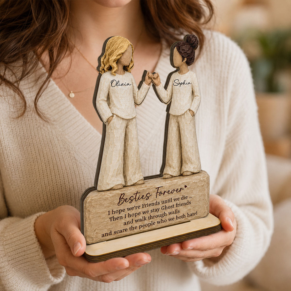 Besties Forever Pinky Promise 2D Flat - Personalized 2-Layered Wooden Plaque - Friendship Keepsake