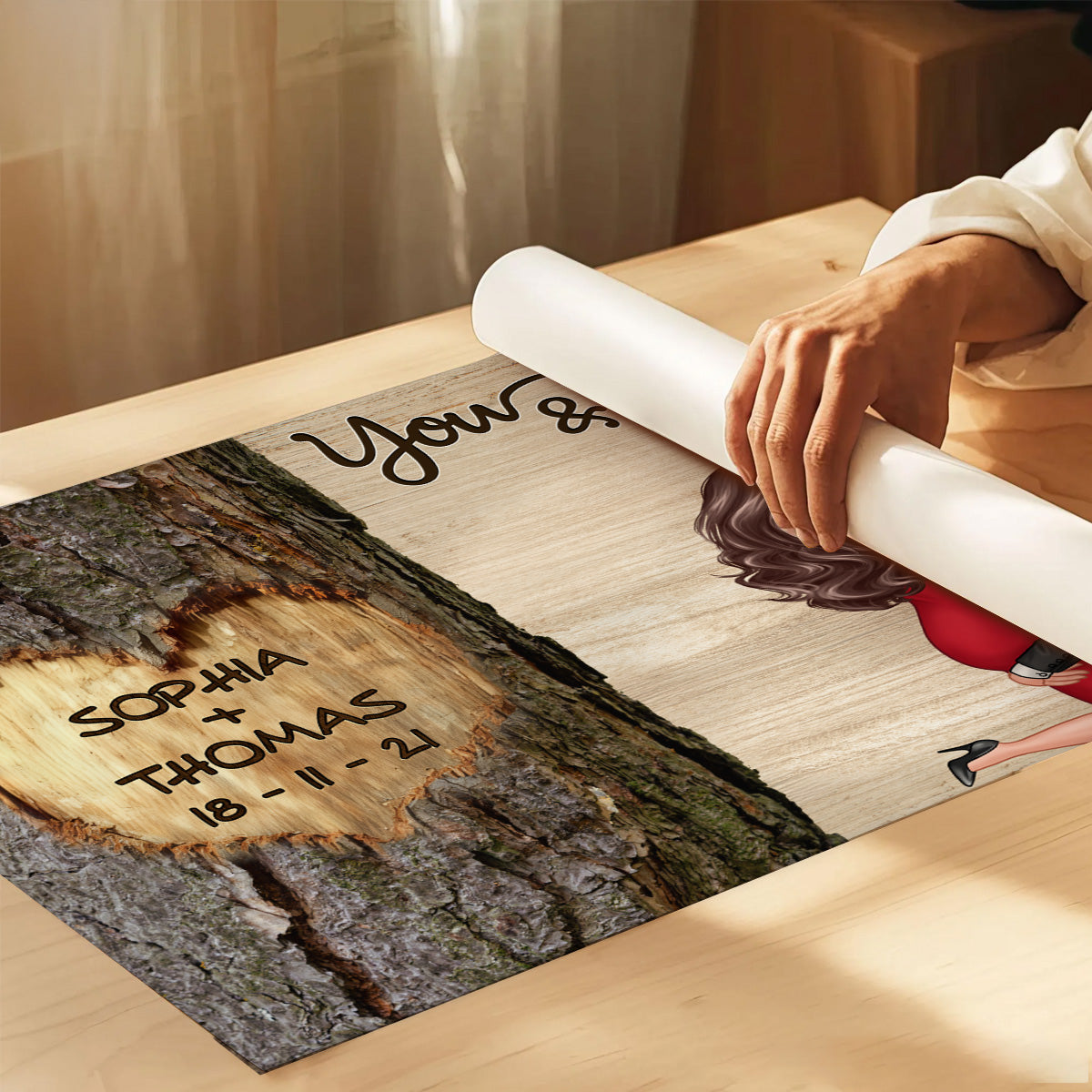 Couple Hugging Kissing Heart Carved Tree - Personalized Poster - Anniversary Gift, Valentine's Gift For Him, For Her