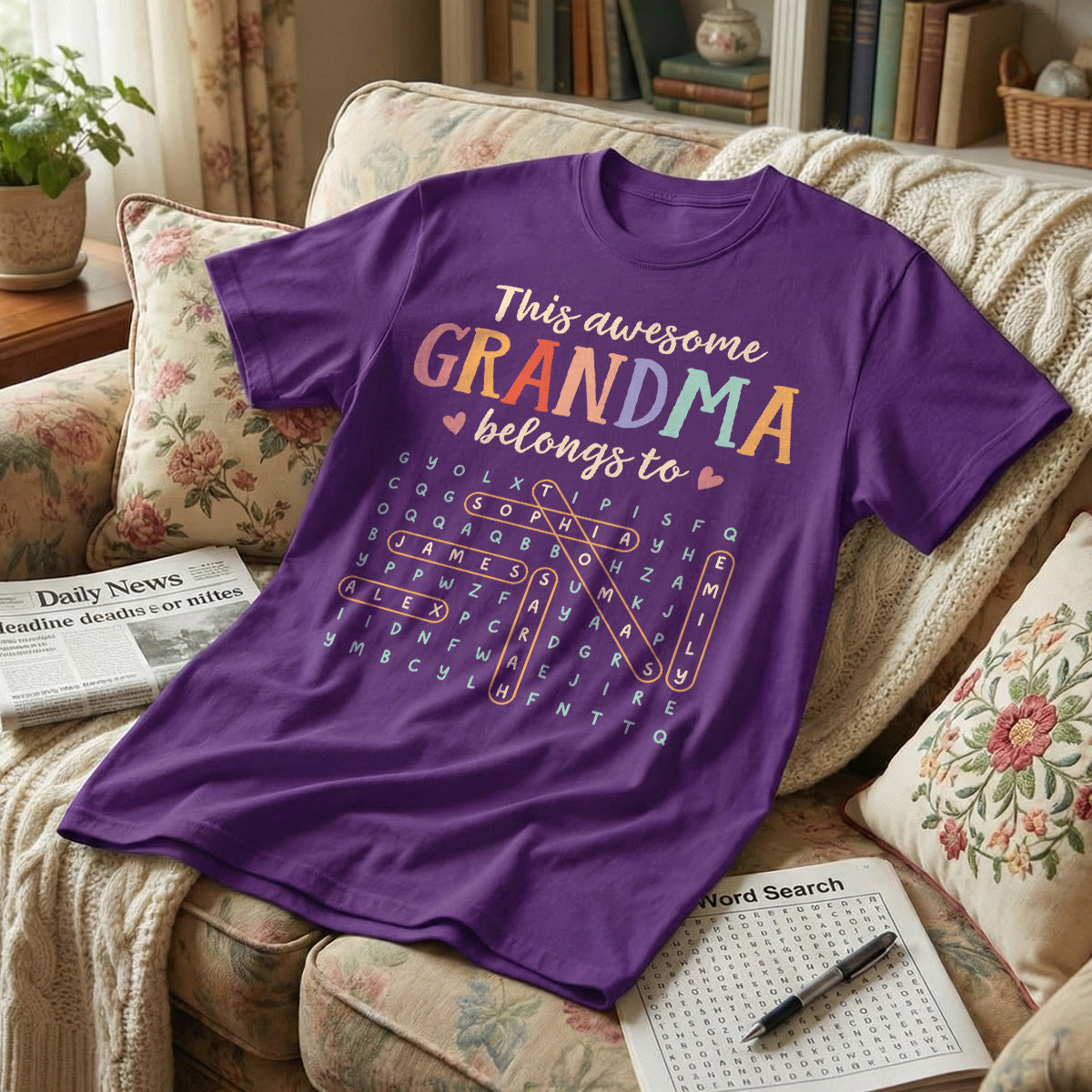 This Awesome Grandma Belongs To Grandkids Name Word Search Puzzle - Personalized Shirt - Mother's Day Gift For Grandma Mom