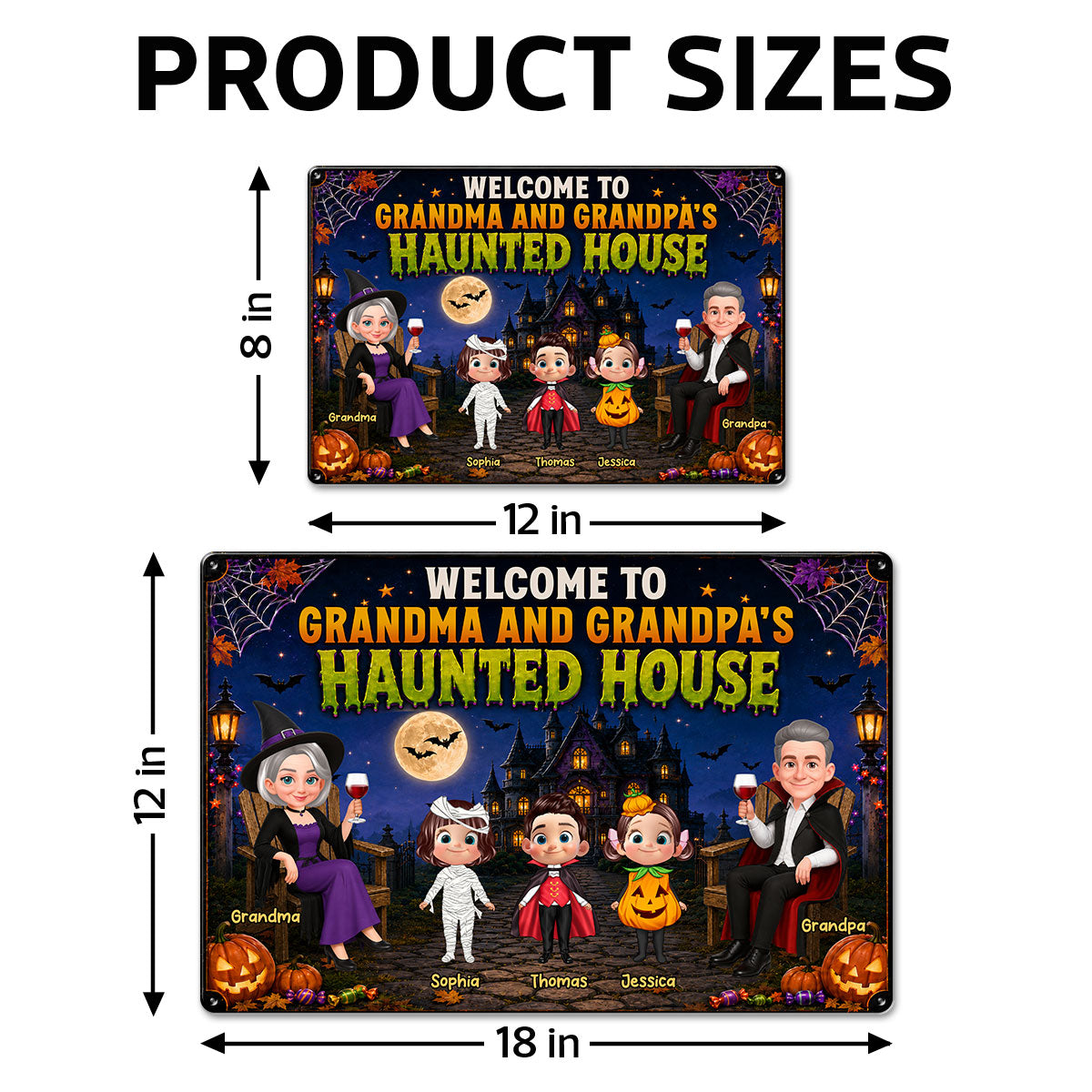 Whimsical Grandma & Grandpa's Haunted House With Grandkids - Personalized Metal Sign - Halloween Decoration For Grandparents