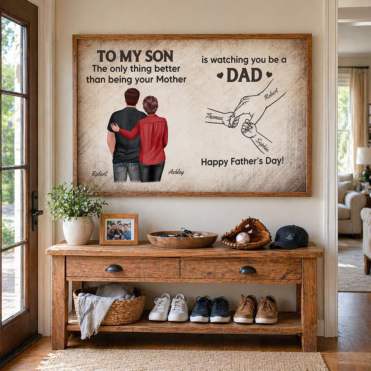 Retro Vintage From Mom To Son Watching You Be A Dad Kids Holding Hand - Personalized Poster - Father's Day Gift For Son