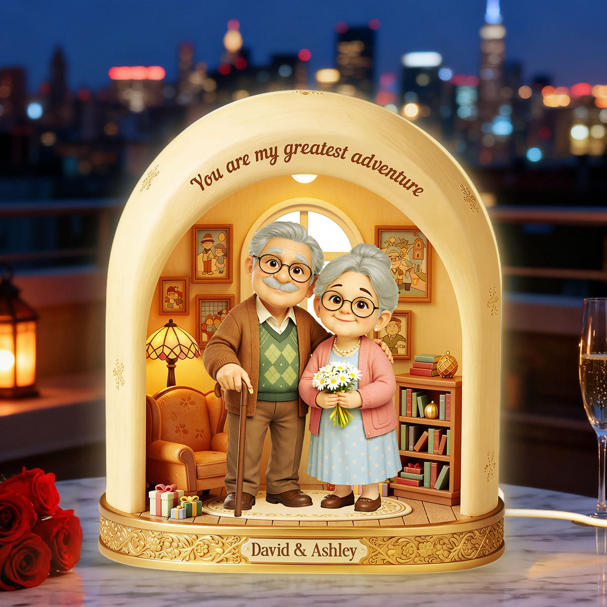 A Lifetime Adventure Old Couple - Personalized Light Box - Anniversary, Valentine's Day Gift, Gift For Him, Gift For Her