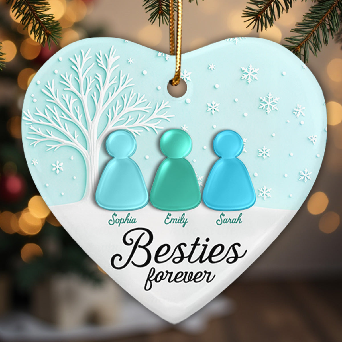 3D Sea Glass Effect Christmas Besties Forever - Personalized Ceramic Ornament With Acrylic Pieces
