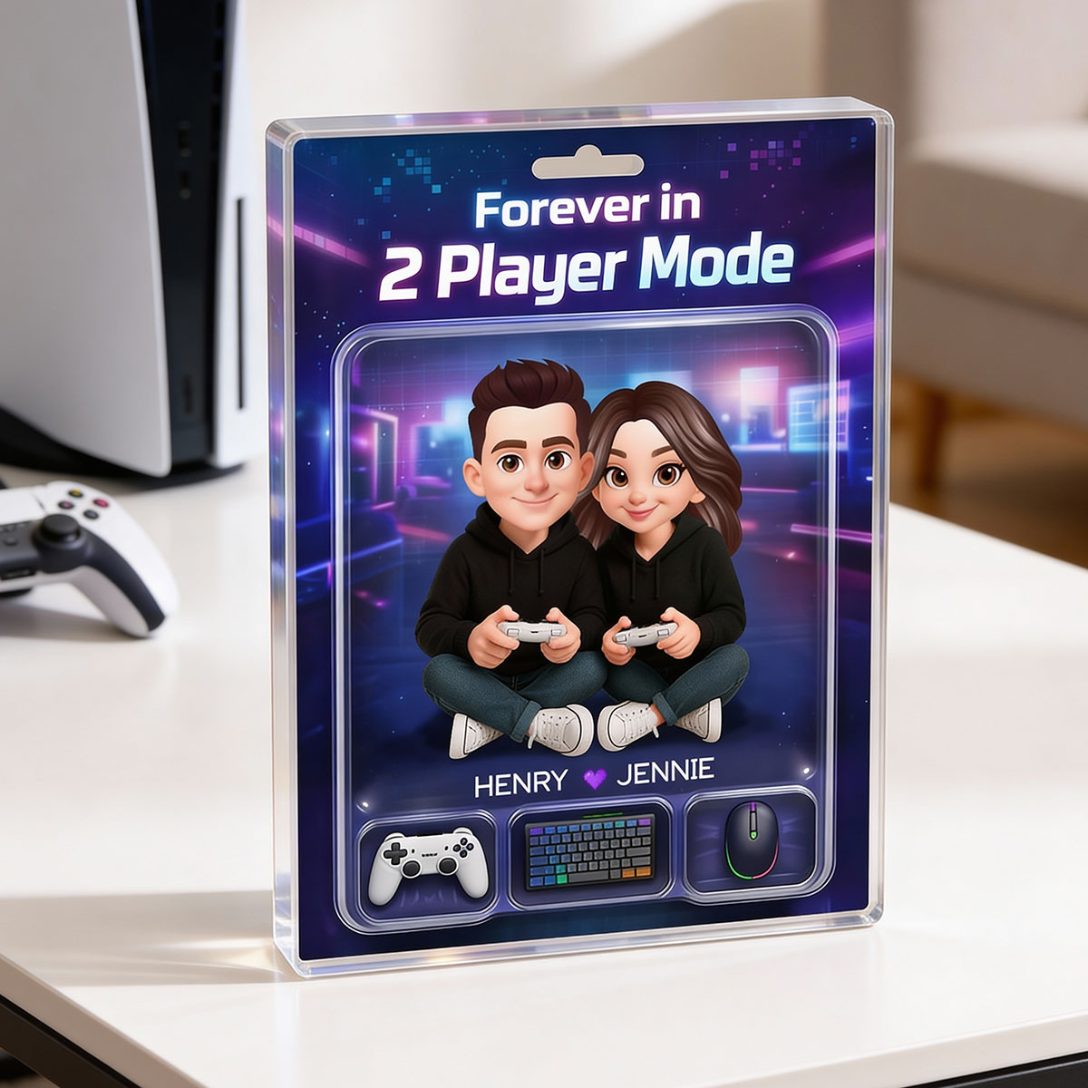 Forever In 2 Player Mode Gaming Couple - Personalized Acrylic Block Plaque - Heartfelt Valentine, Anniversary Gift For Gamers, For Him, For Her