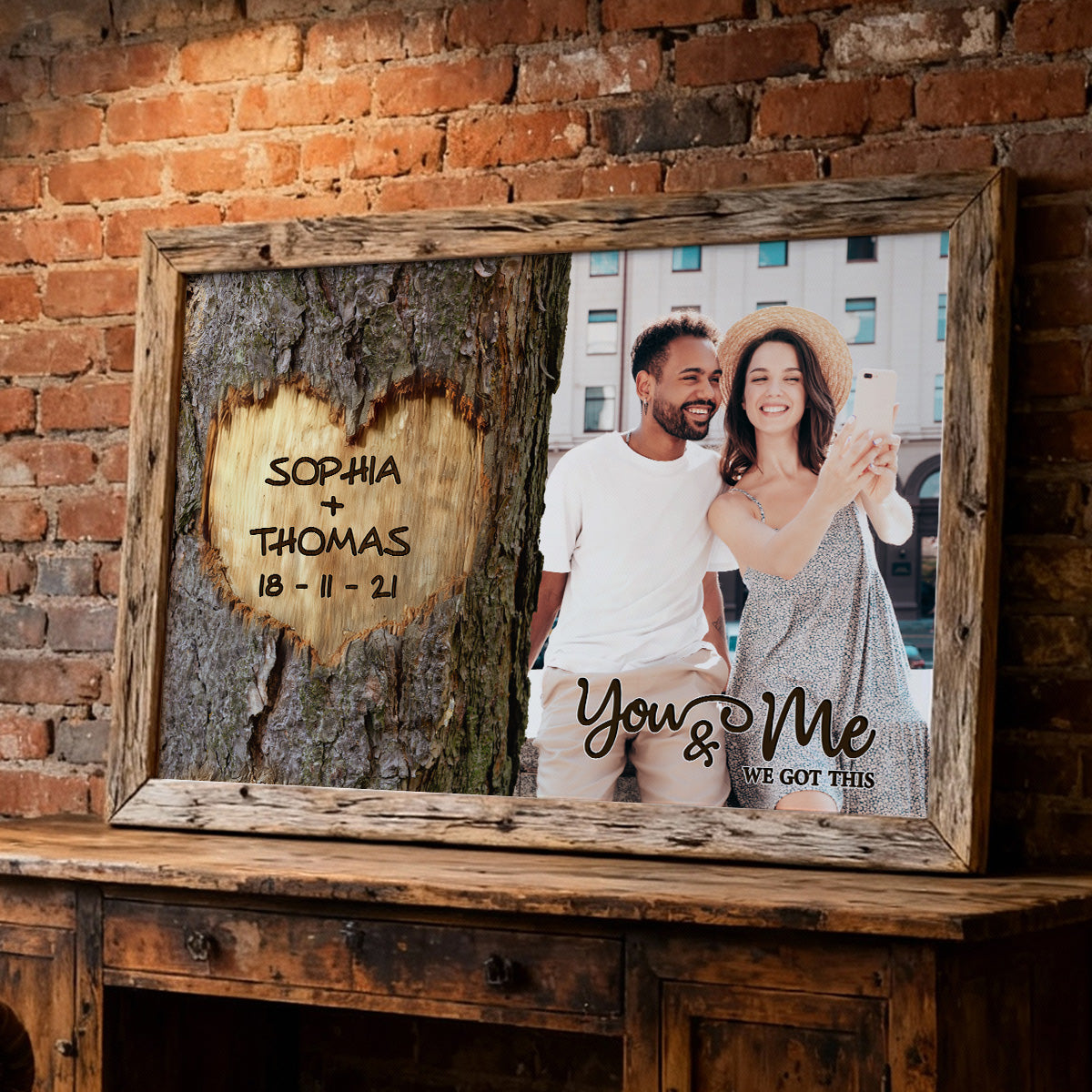 You & Me We Got This Couple Custom Photo Heart Carved Tree - Personalized Poster - Anniversary Gift, Valentine's Gift For Him, For Her
