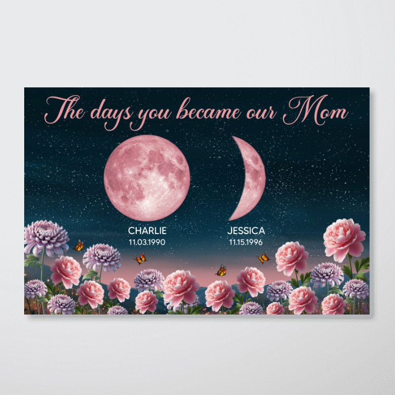 Birth Month Flowers The Day You Become Mum Grandma Custom Birth Moon Phase - Personalised Poster, Mother's Day Gift For Mum, Grandma