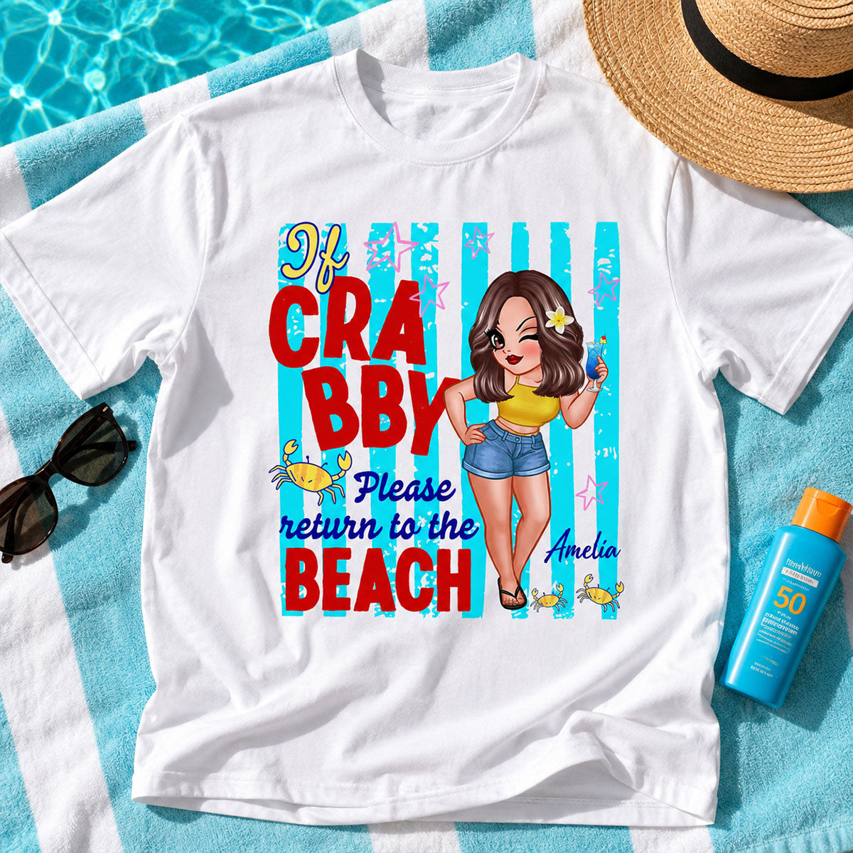 If Crabby Please Return to the Beach, Funny Sassy Summer Vacation Tee - Personalized Shirt