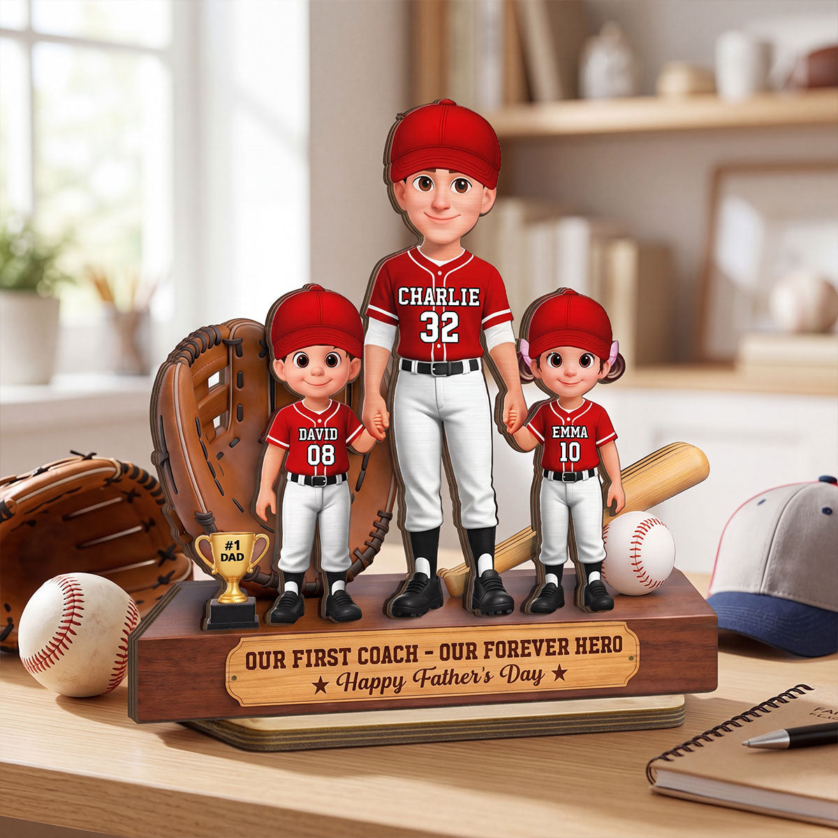 Baseball No.1 Dad We Caught The Best Dad - Personalized 2-Layered Wooden Plaque -  Gift For Dad