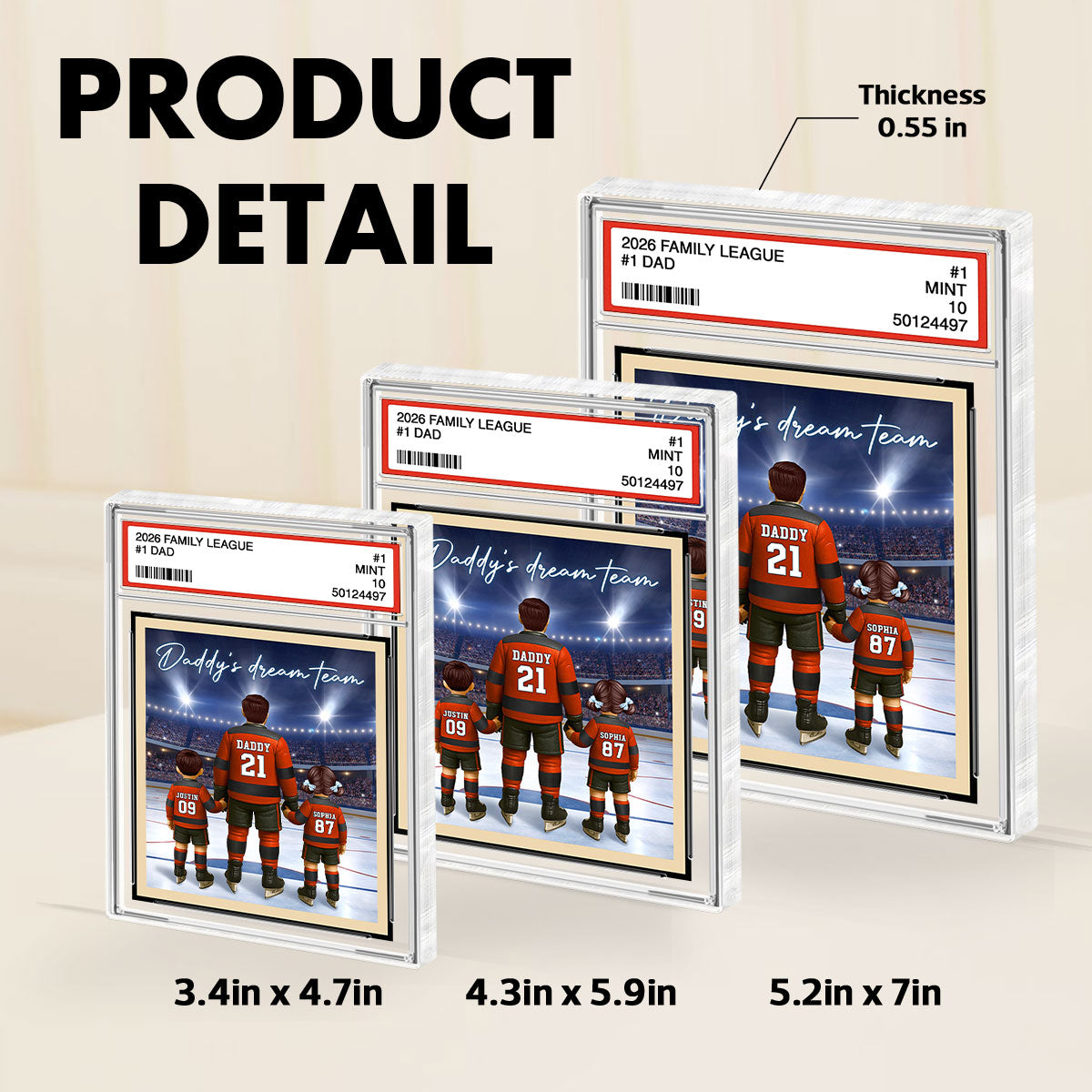 Daddy's Dream Team Hockey Trading Card Style - Personalized Acrylic Block Plaque - Heartfelt Gift For Hockey Dad, Gift For Husband