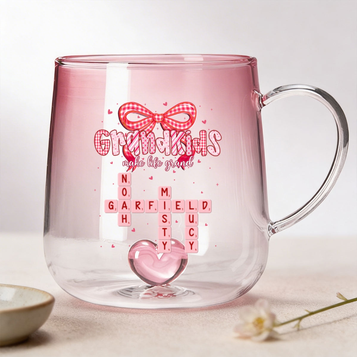 Grandkids Make Life Grand Crossword Puzzle Art - Personalized Glass Mug - Mother's Day Gift for Mom, Grandma