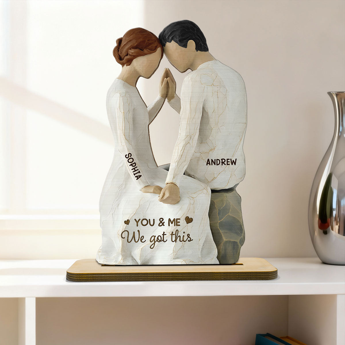 3D Effect Couple Sitting Side By Side - Personalized 2-Layered Wooden Plaque - Valentine's Day, Anniversary Gift For Him, Gift For Her