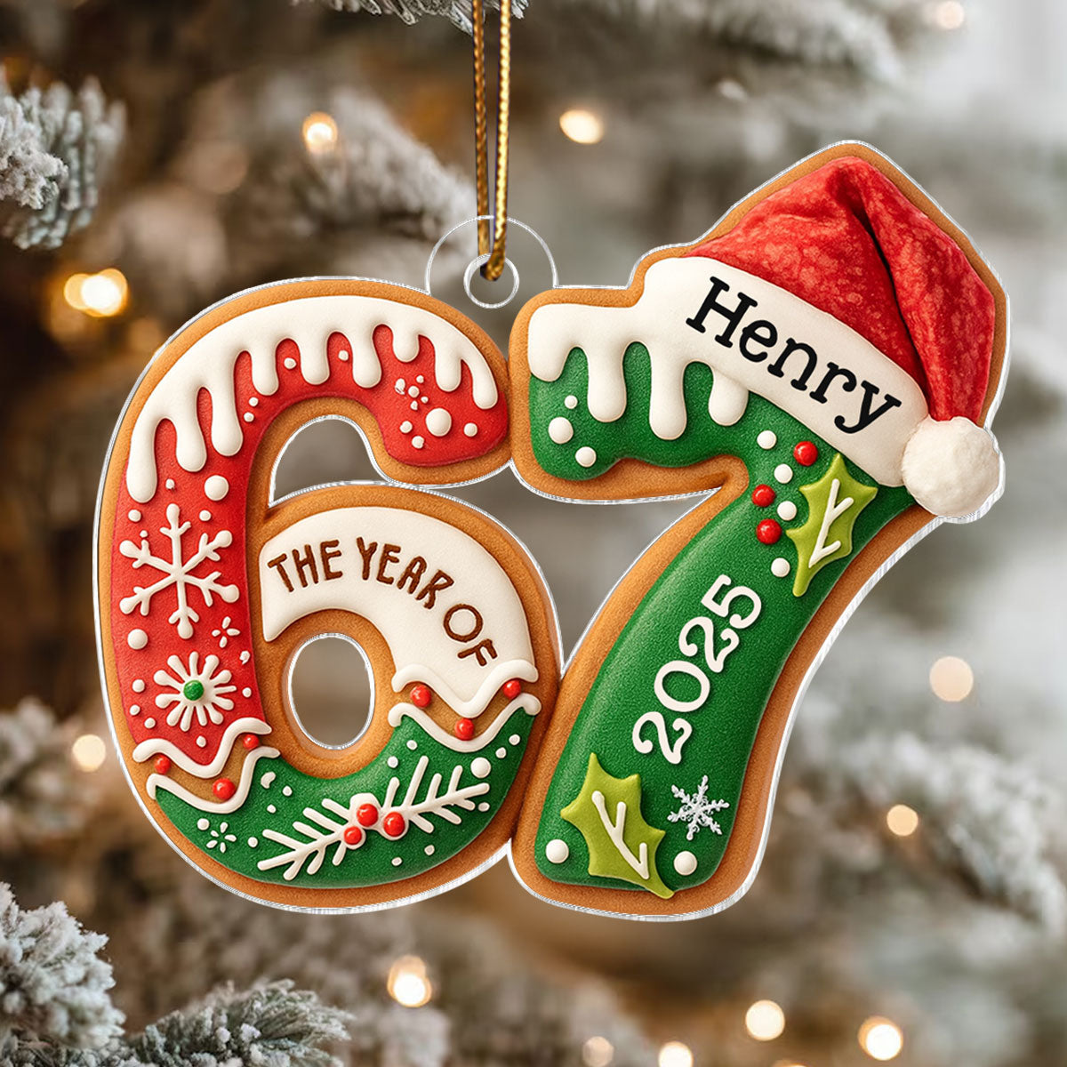 Custom Name Six Seven, Funny 6 7 - Personalized Acrylic Ornament - Kids Gen Alpha Humor Christmas Gift, Christmas Tree Decor
