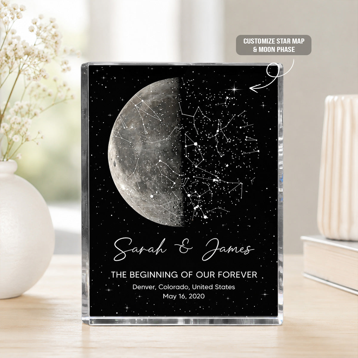 The Night It All Began Custom Moon Phase & Star Map - Personalized Acrylic Block Plaque - Gift For Couple