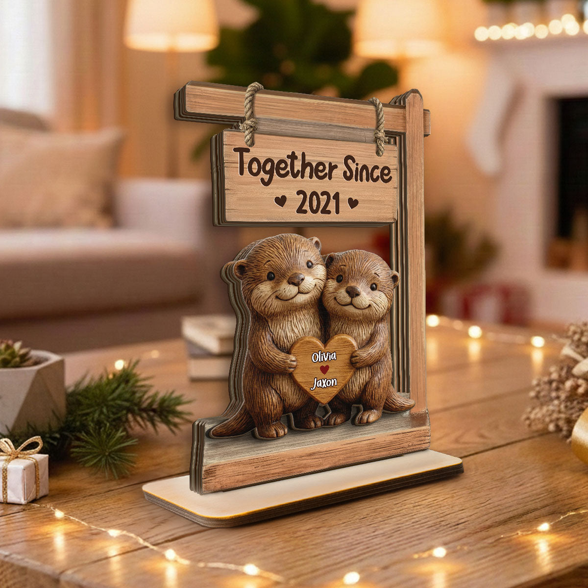 3D Effect Animal Couple Standing - Personalized Wooden Plaque - Anniversary, Valentine's Day Gift For Him, Gift For Her