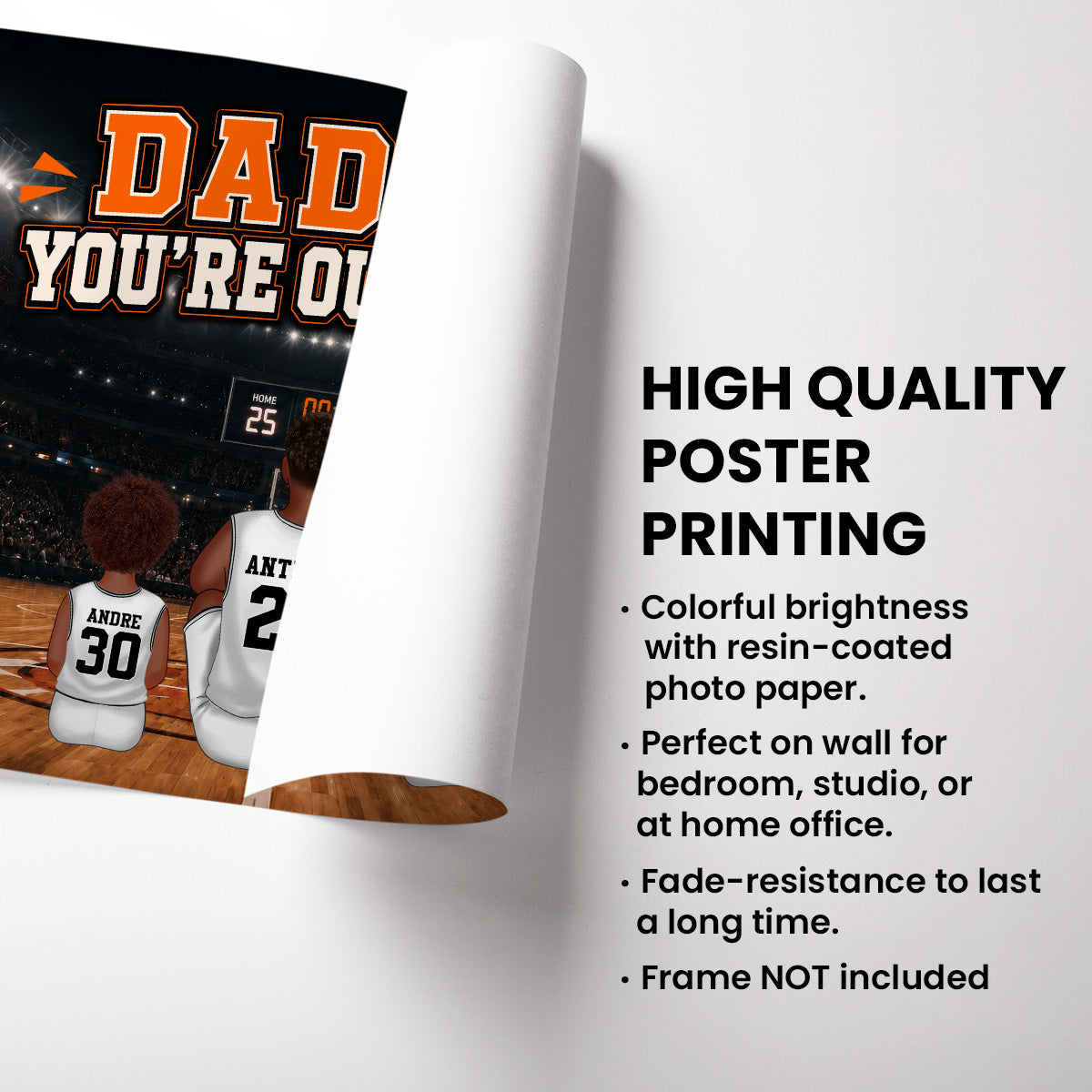 Dad You Are Our MVP Sitting Basketball Man & Kids 2D Flat - Personalized Poster - Father's Day Gift For Basketball Dad