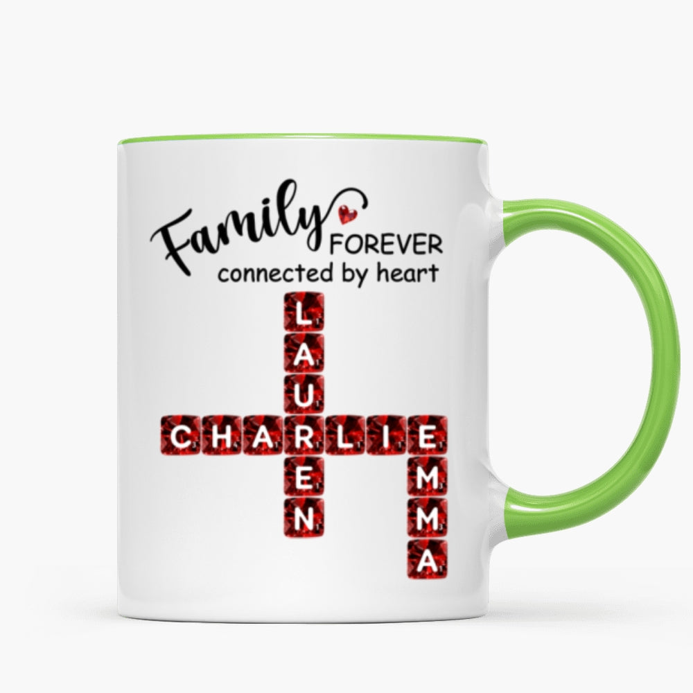 Family Forever Connected by Heart 3D Crystal Crossword - Personalized Mug - Sentimental Gift for for Loved Ones