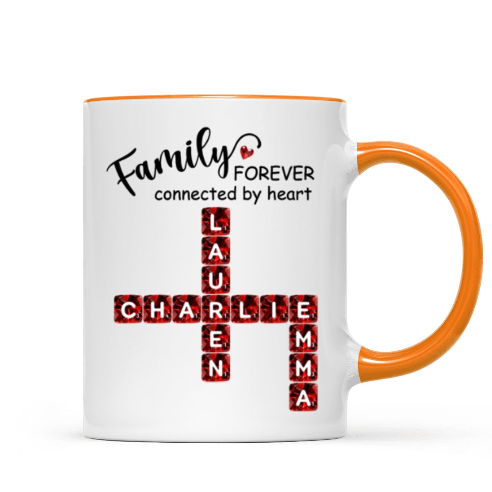Family Forever Connected by Heart 3D Crystal Crossword - Personalized Mug - Sentimental Gift for for Loved Ones