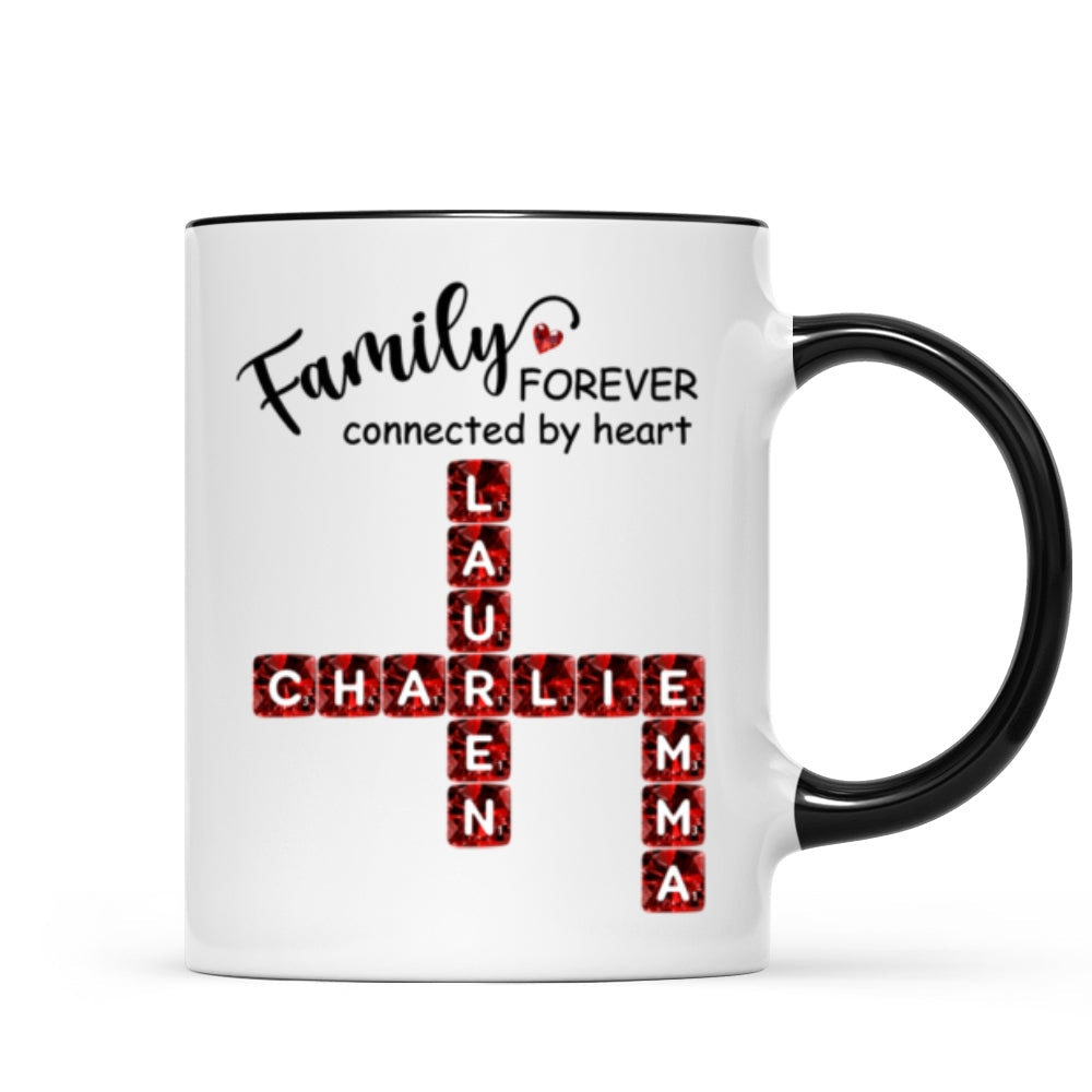 Family Forever Connected by Heart 3D Crystal Crossword - Personalized Mug - Sentimental Gift for for Loved Ones