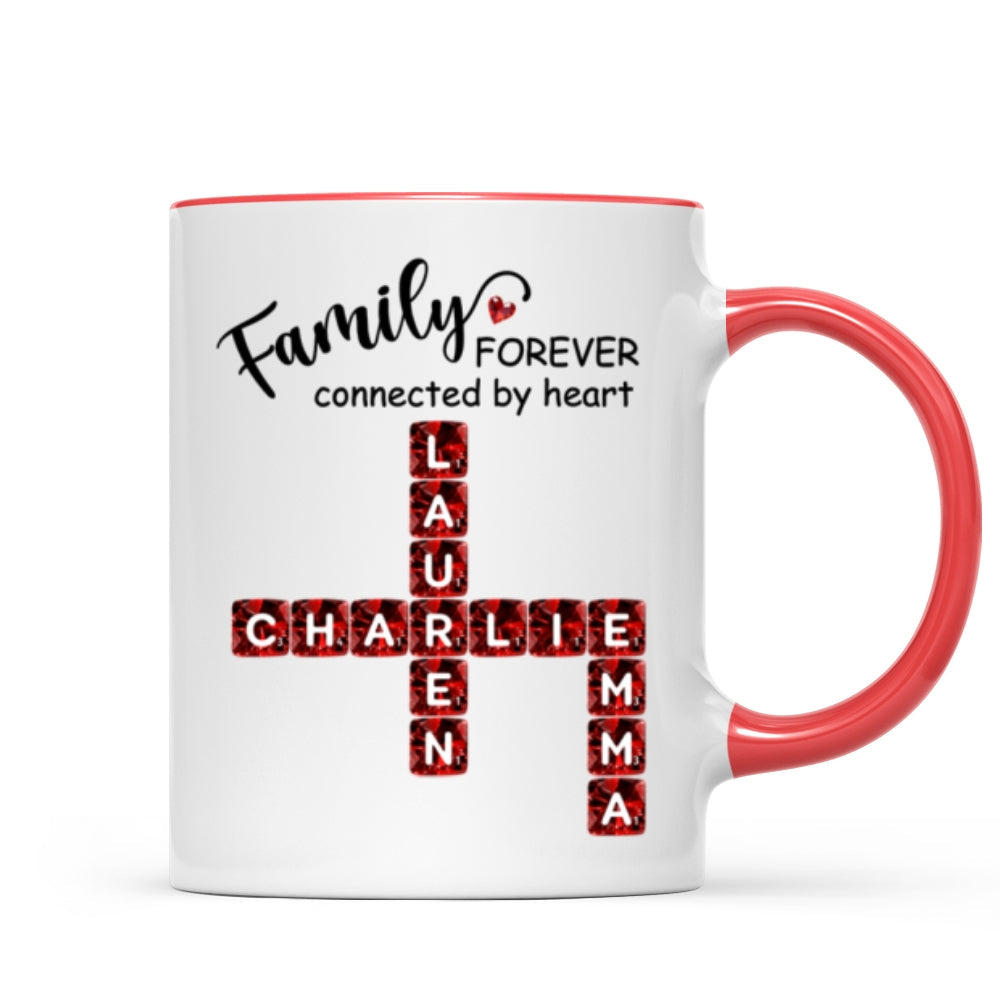 Family Forever Connected by Heart 3D Crystal Crossword - Personalized Mug - Sentimental Gift for for Loved Ones