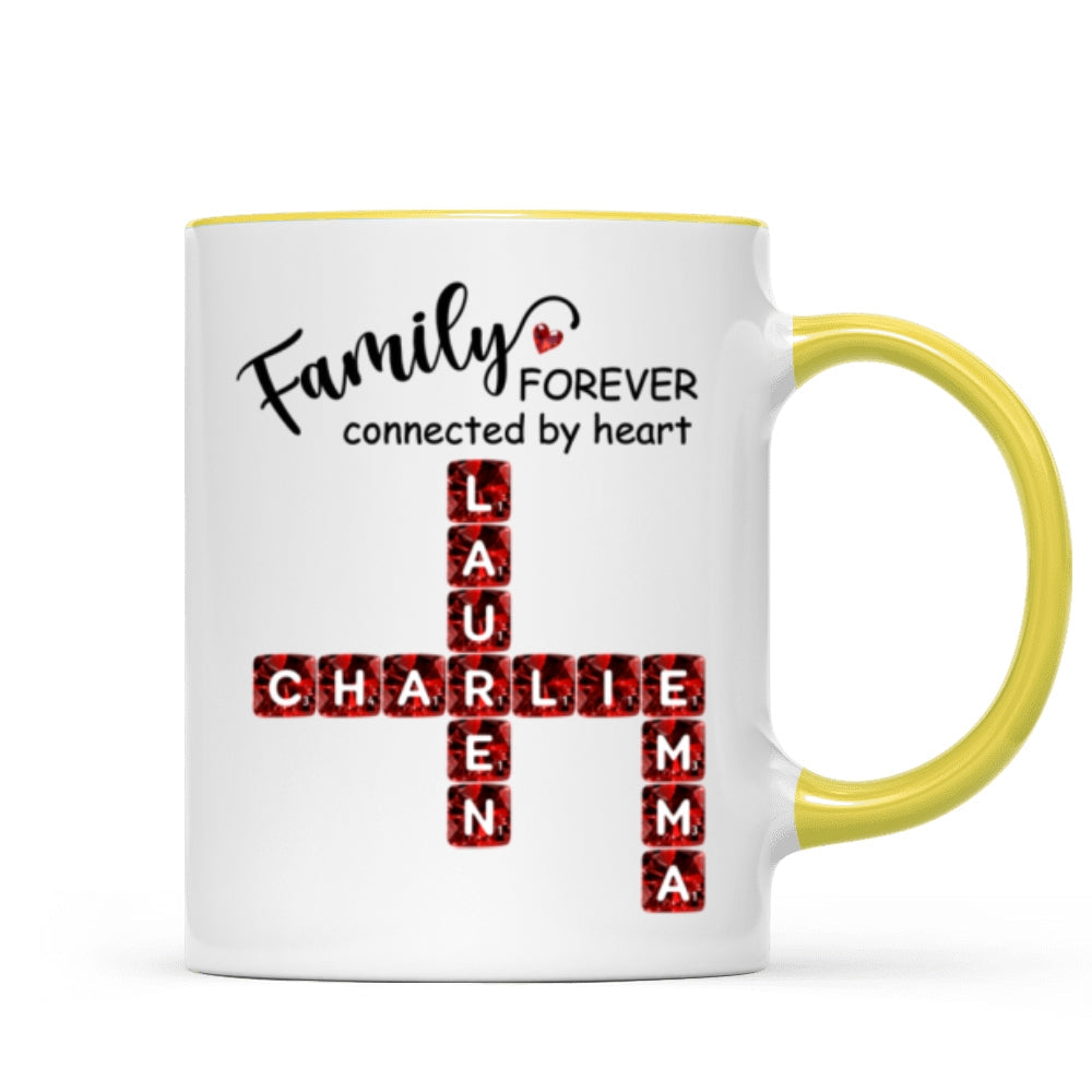 Family Forever Connected by Heart 3D Crystal Crossword - Personalized Mug - Sentimental Gift for for Loved Ones