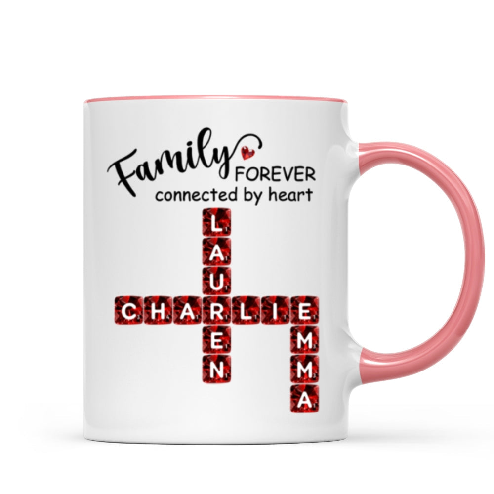 Family Forever Connected by Heart 3D Crystal Crossword - Personalized Mug - Sentimental Gift for for Loved Ones