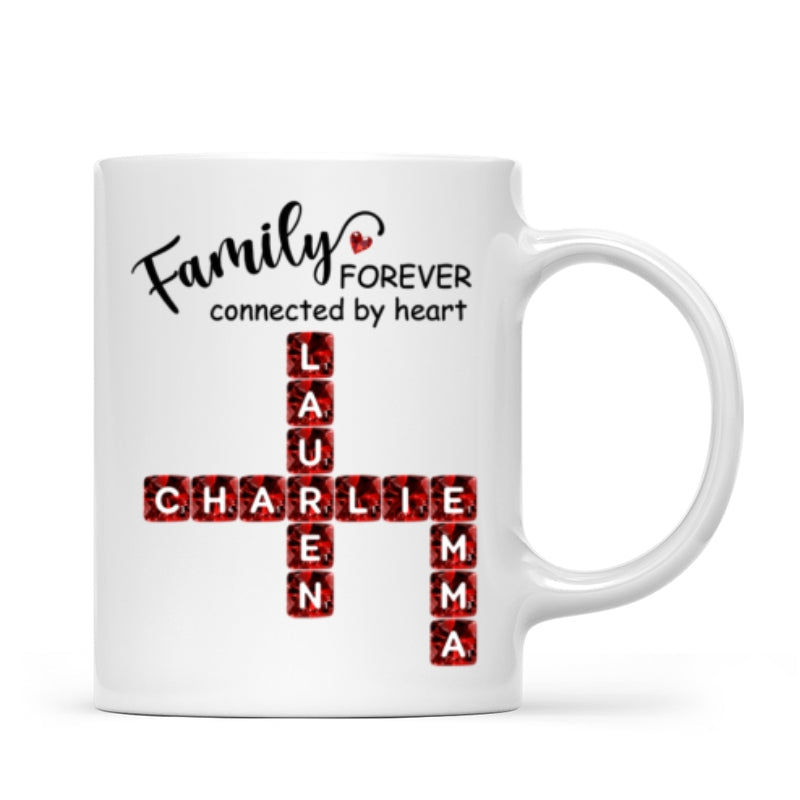 Family Forever Connected by Heart 3D Crystal Crossword - Personalized Mug - Sentimental Gift for for Loved Ones