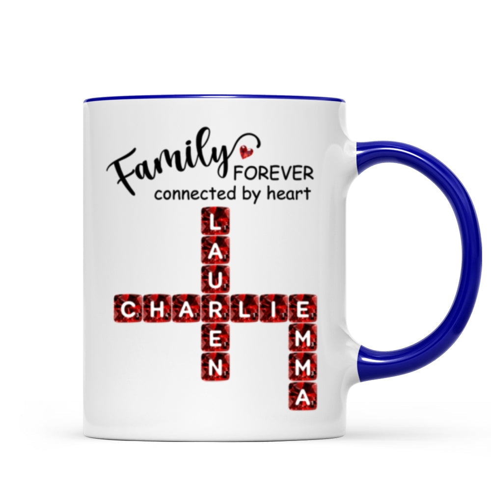 Family Forever Connected by Heart 3D Crystal Crossword - Personalized Mug - Sentimental Gift for for Loved Ones