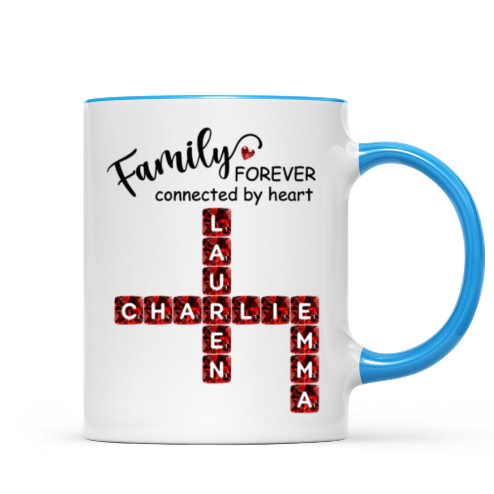 Family Forever Connected by Heart 3D Crystal Crossword - Personalized Mug - Sentimental Gift for for Loved Ones