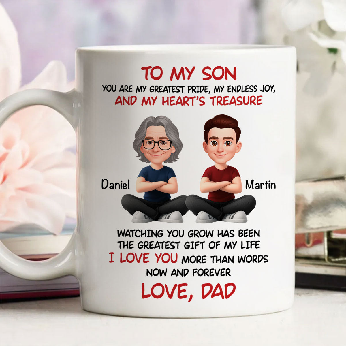 To My Son My Heart's Treasure - Personalized Mug - Christmas Gift from Dad to Son