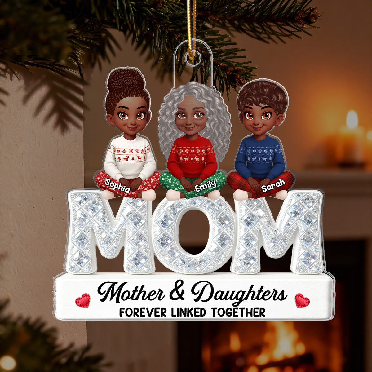 3D Shining Effect Mom And Daughters - Personalized Acrylic Ornament - Christmas Gift For Mom, Daughters