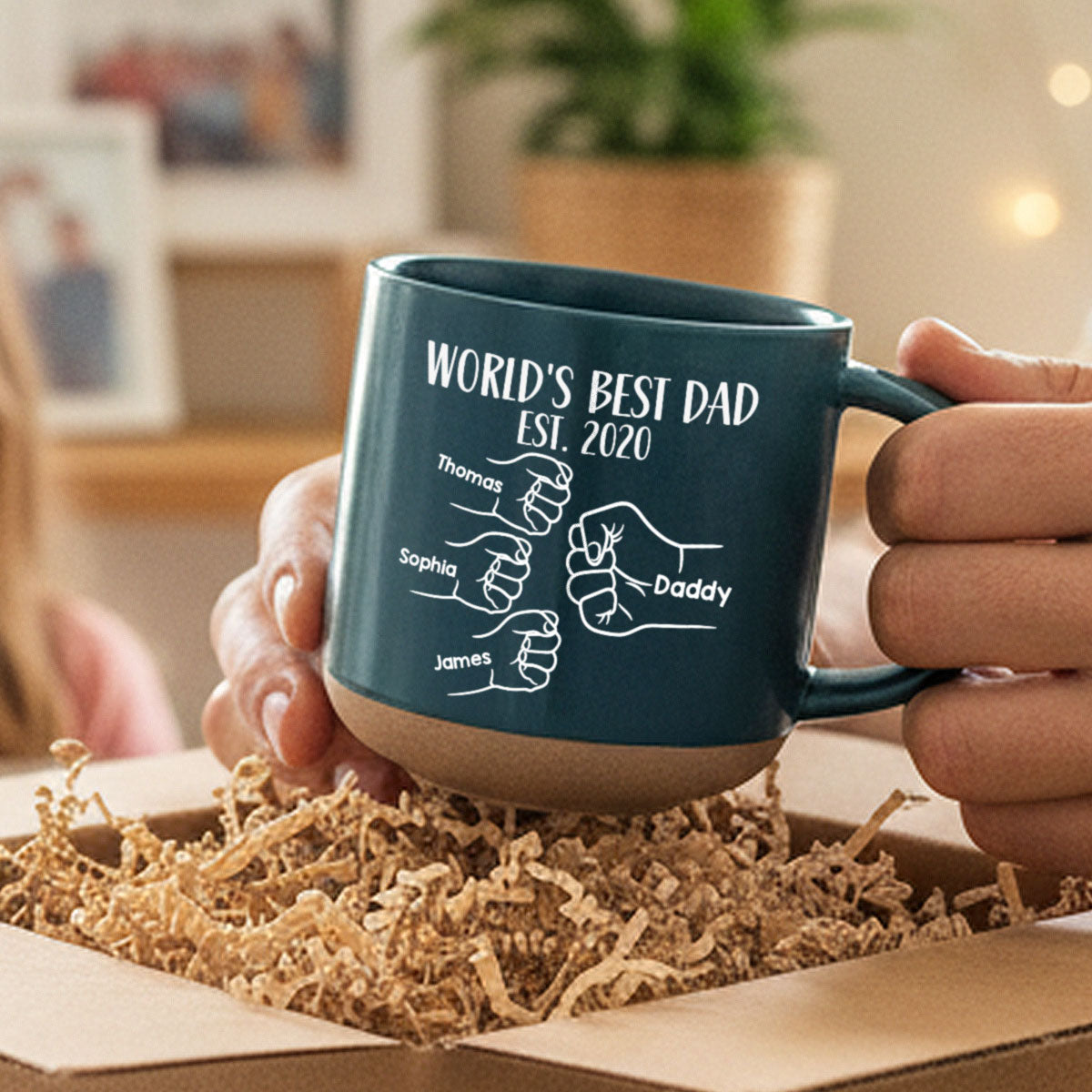 World's Best Dad Fist Bump - Personalized Pottery Mug - Gift For Dad