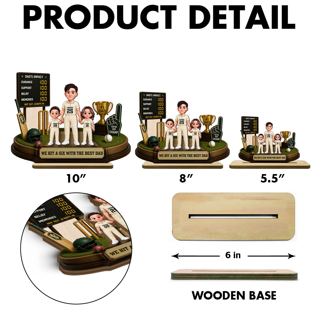 Hit A Six With The Best Dad Cricket Dad & Kids - Personalised 2-Layered Wooden Plaque -  Gift For Husband, Dad