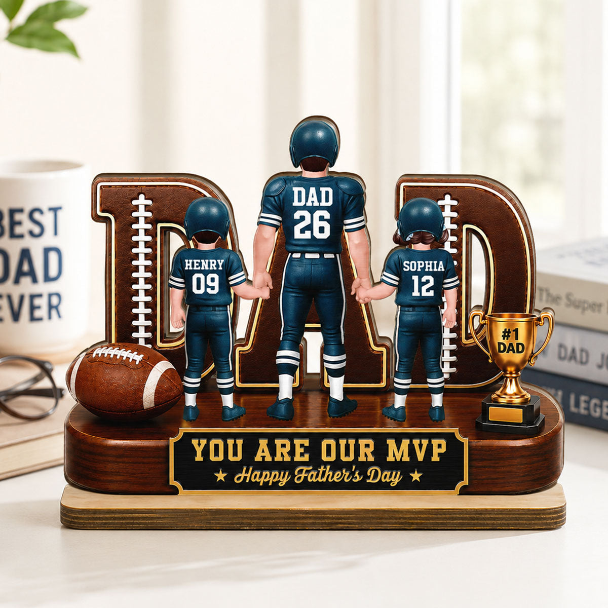 American Football No 1 Dad Legend Daddy's Dream Team - Personalized 2-Layered Wooden Plaque -  Gift For Dad