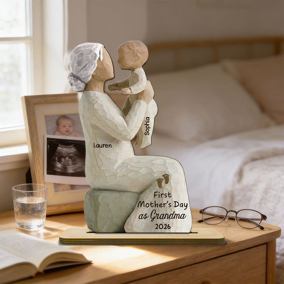 First Mother's Day As Grandma 2D Flat - Personalized 2-Layered Wooden Plaque - Mother's Day Gift for Grandma
