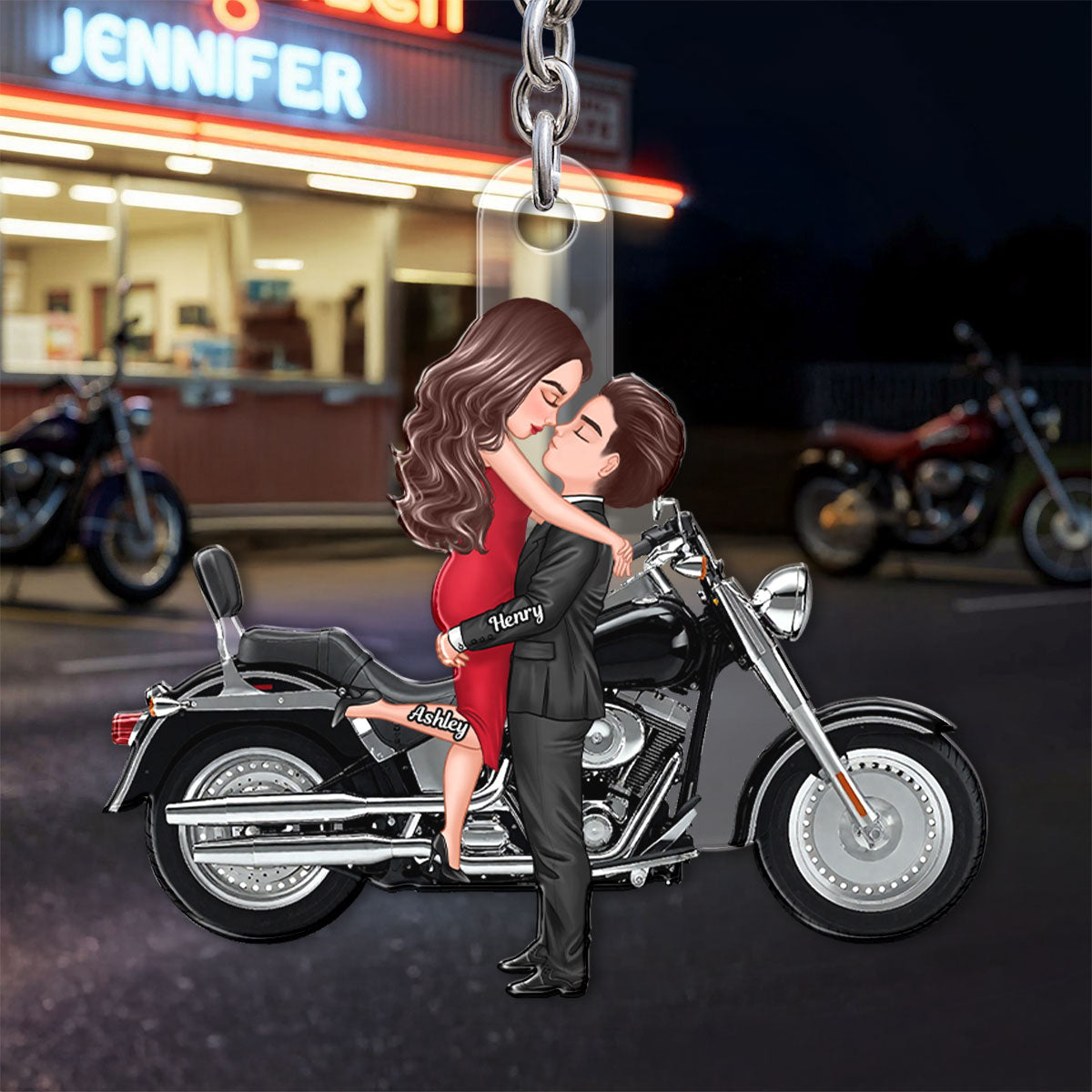 Couple Kissing Motorcycle - Personalized Acrylic Keychain - Gift For Him, Gift For Her, Gift For Couple