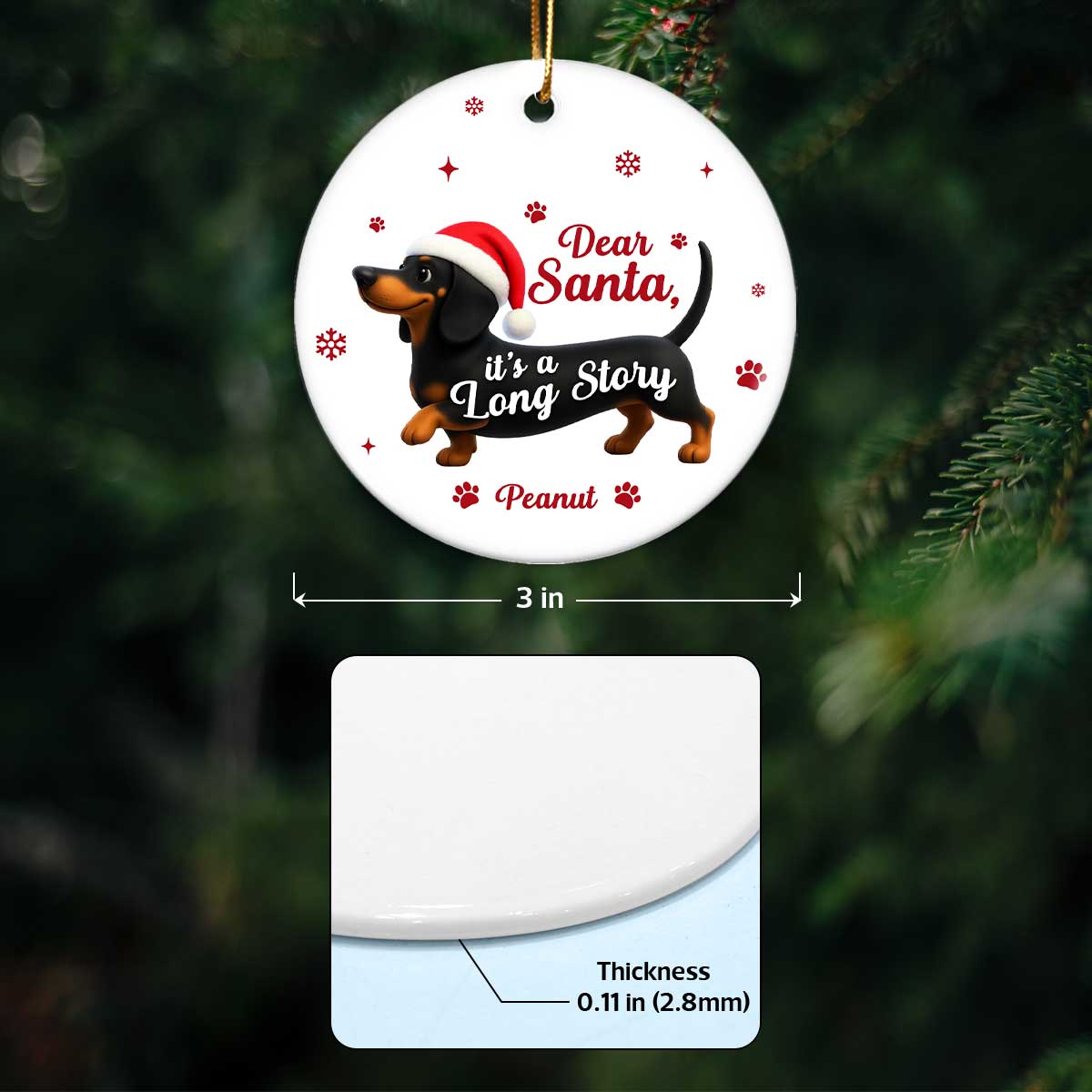 Funny Christmas Dachshund - Personalized Ceramic Ornament - Unique Christmas Gift For Dog Lovers