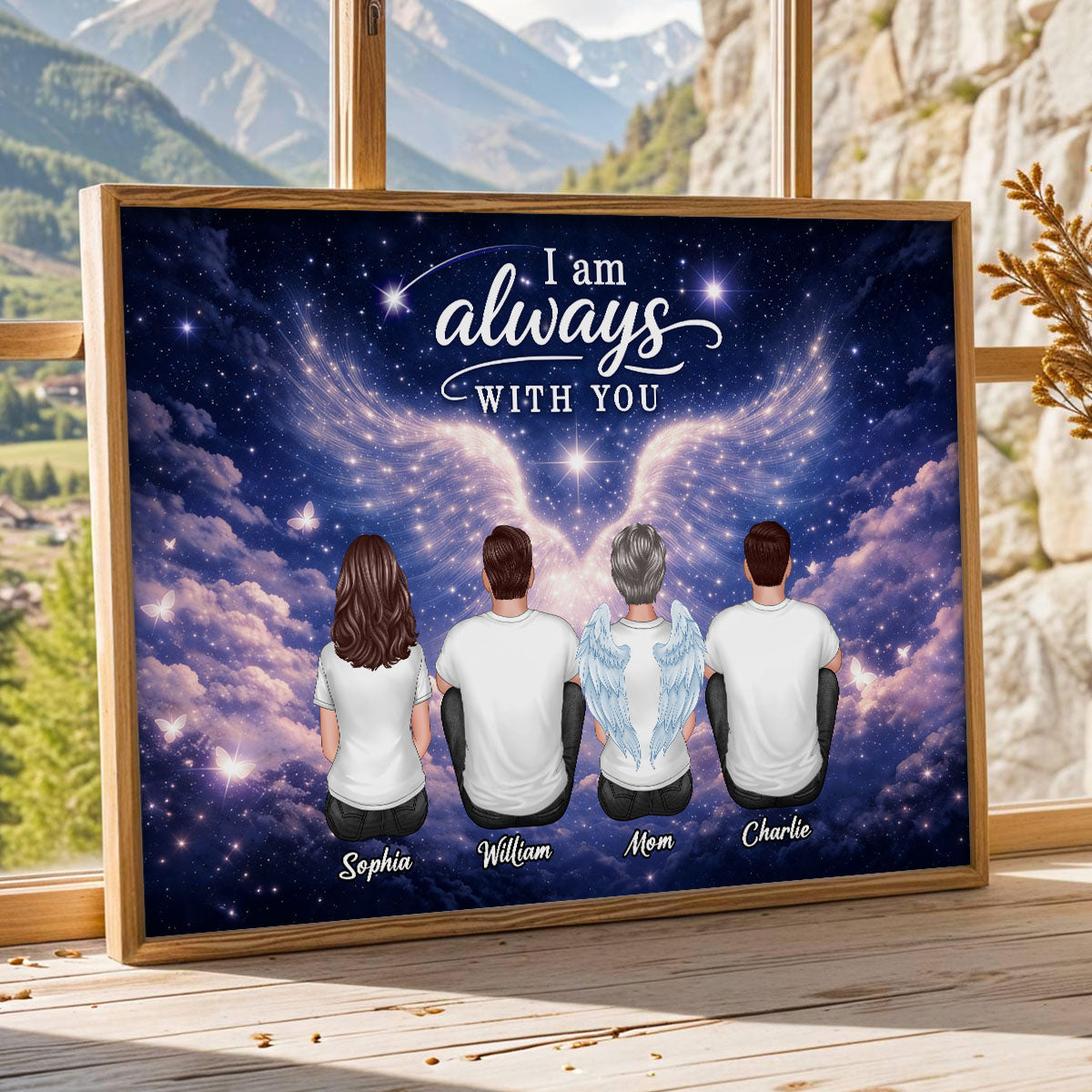 Starry Night Angel Wings Family Memorial Always With You - Personalized Poster - Gift For Memorial, Sympathy Gift, Remembrance Gift