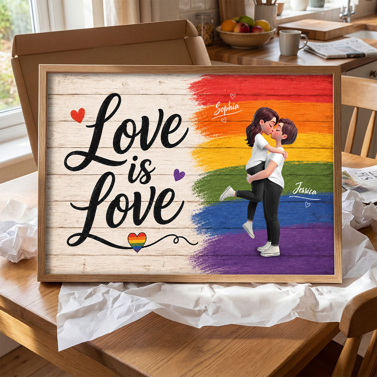 LGBT+ Couple Love Is Love - Personalized Poster - Gift For Couple, Happy Pride Month
