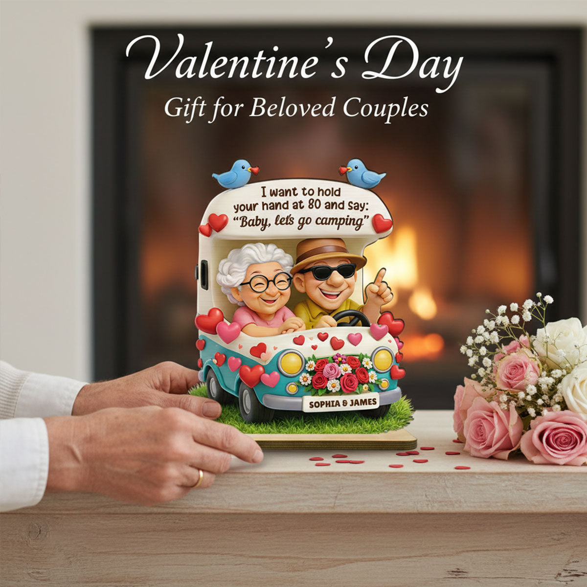 Happy Couple Let's Camping Together - Personalized 2-Layered Wooden Plaque - Valentine's Day Gift For Couple, For Him, For Her