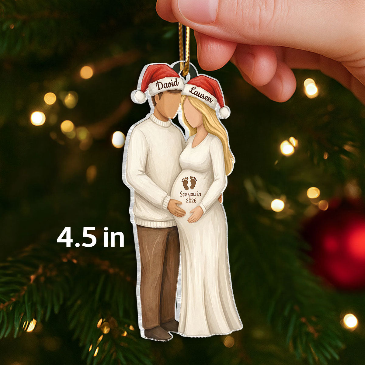 3D Effect Wooden Pregnancy Announcement - Personalized Acrylic Ornament - Heartwarming Christmas Gift For Couple, Family