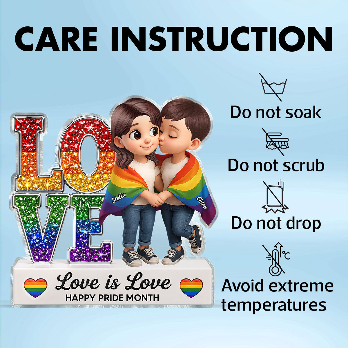 LGBT+ Couple Love Is Love - Personalized Acrylic Block Plaque - Gift For Couple, Happy Pride Month
