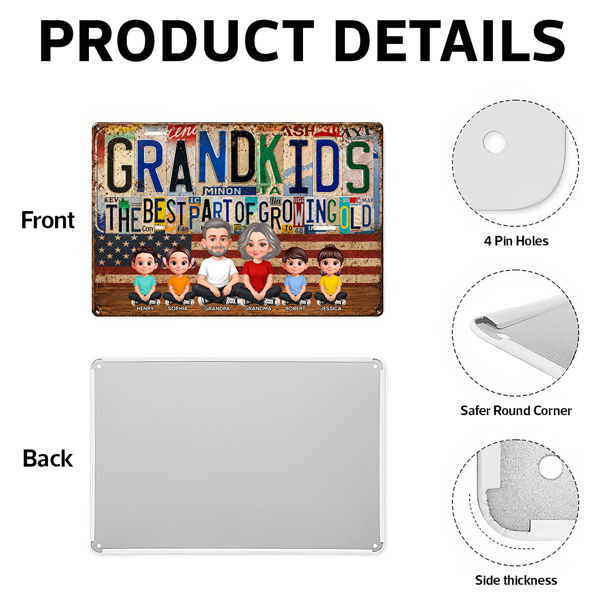 Grandkids Best Part Of Growing Old License Plate Style - Personalized Metal Sign - Gift For Grandparents, Patriotic Rustic Vintage