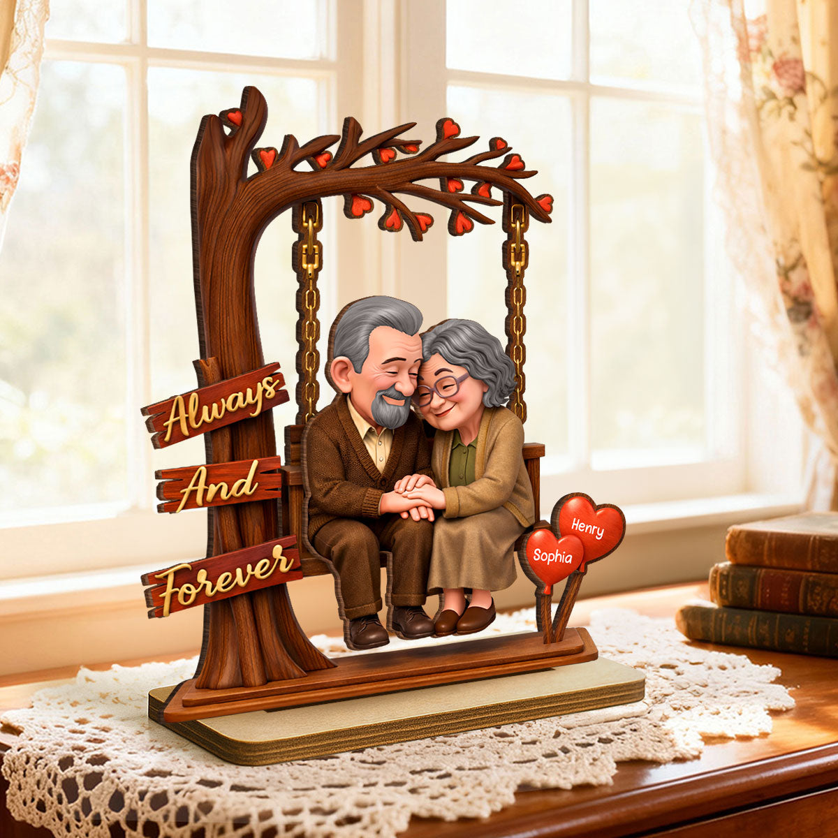 Old Couple Always and Forever - Personalized Wooden Plaque - Heartfelt Rustic Gift for Her, for Him