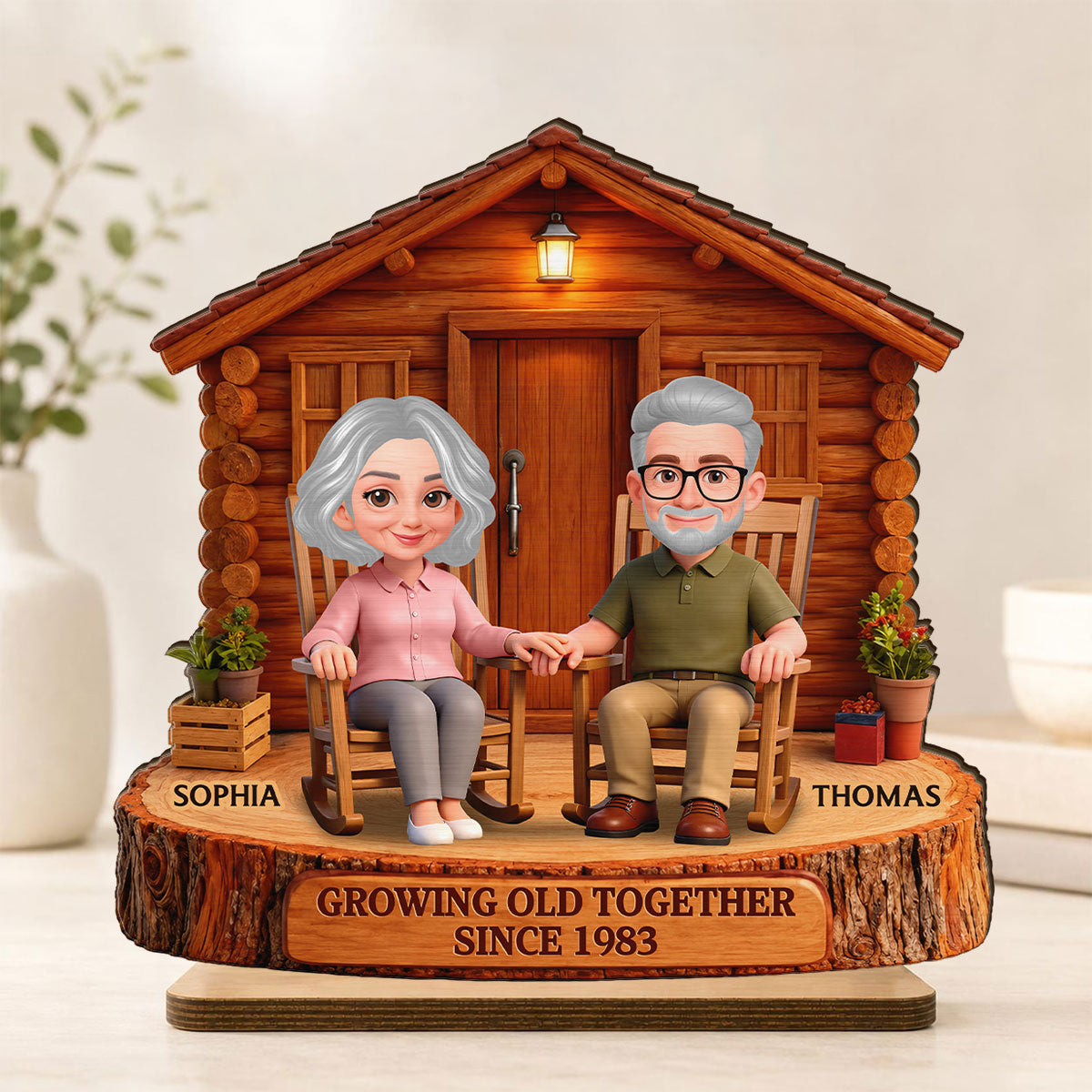 Endless Love Couple Growing Old Together Cabin Wood House - Personalized 2-Layered Wooden Plaque - Anniversary Gift For Couple