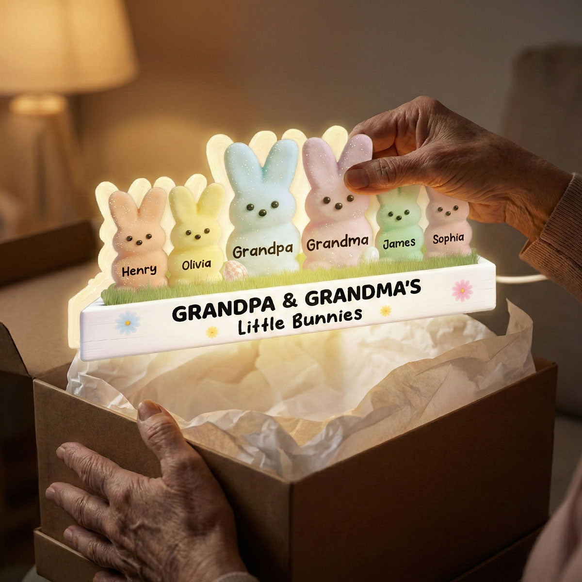 Easter Grandma & Grandpa Little Bunnies - Personalized Light Box - Gift For Grandparents, Easter Decoration